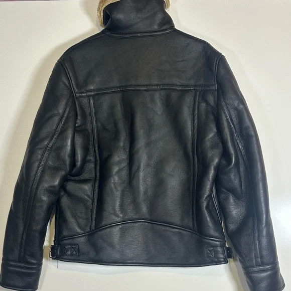 Zara Black Leather Jacket with Tan Faux Fur Collar - Picture 5 of 12